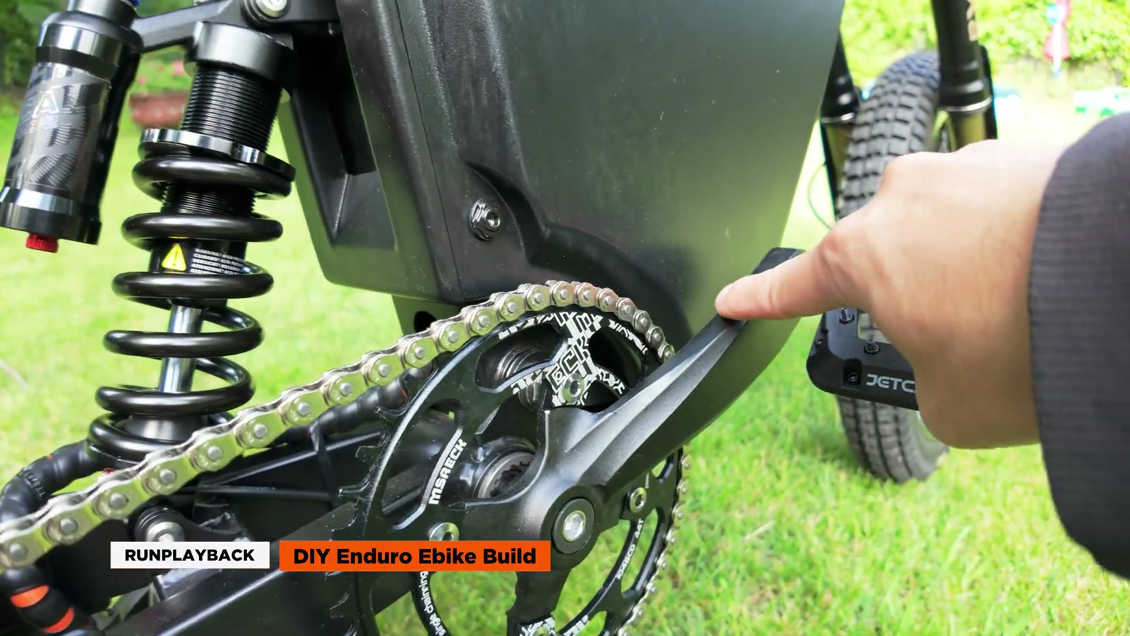 Video still from Custom 72V Enduro eBike Build Review: QS205 + FarDriver Power, Stealth Bomber Vibes at 22:35